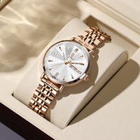 Montres pour femmes Gohuos 7811, cadran serti de diamants, affichage double calendrier, bracelet en acier inoxydable or rose, montre-bracelet résistante à l'eau pour femmes
