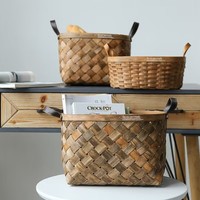 Panier de rangement tissé en copeaux de bois poignée panier de pique-nique panier à pain de fruits