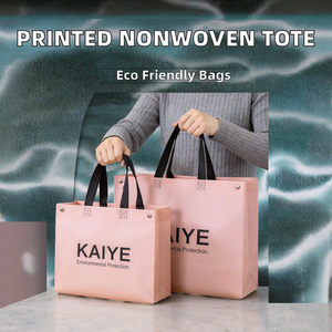 Sacs fourre-tout imprimés en non-tissé recyclable avec poignées noires, plusieurs tailles, options de logo et de couleur personnalisées pour la vente en gros, au détail et l'épicerie - Product Image 2