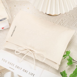 Eco-Friendly Natural Cotton Envelope Clothes <strong>Bag</strong> With Ribbon <strong>Custom</strong> Logo Printed Reusable Organic Muslin Dust Gift Shoe Pouch - Product Image 1