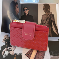 Portefeuille Femme Texture Tressée Fermeture Éclair Boucle Porte-Monnaie Fin Minimaliste Portefeuilles Personnalisés en Cuir PU Porte-Cartes avec Logo