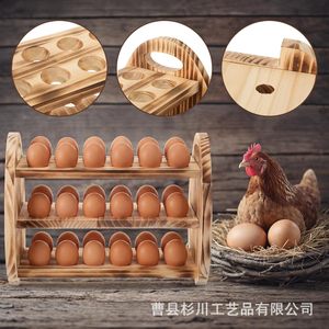 Estante de Almacenamiento de Huevos de Madera de Tres Niveles, Color Marrón Claro, Apilable, para la Cocina, para Preservar la Frescura de los Huevos - Product Image 1