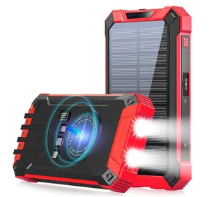 33800Mah Wireless Solar Powerbank Dual Led Torch Solar Charger 4 Build In Cables Solar Power Bank