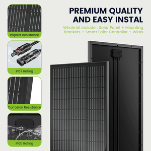 Panneau solaire monocristallin 130W entièrement noir, haute efficacité 23,5%, 20V Premium, garantie 25 ans pour camping-car, bateau, maison - Product Image 5