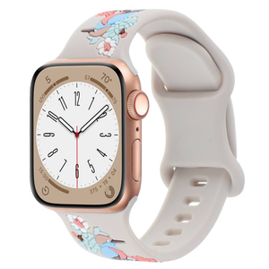 Bracelets de montre en caoutchouc imprimés de fleurs remarquables, résistants à la transpiration, compatibles avec Apple Watch Series 5 40mm 44mm pour femmes - Product Image 2