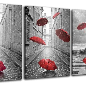 埃菲尔铁塔红色雨伞飞行墙艺术景观墙装饰画准备悬挂