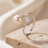 Joyería Más Vendida: Anillo Ajustable de Plata S925 con Perla de Agua Dulce Rosa y Circonita Cúbica