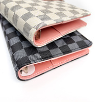 Carnets en Cuir 6 Anneaux Spirale, Organiseur d'Affaires, Agenda de Travail, Reliure de Budget Imprimé Damier, Couverture A6 en PU avec Enveloppes pour Espèces
