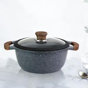 Casserole à revêtement antiadhésif de 24 cm, cuisine en granit, revêtement plat avec couvercle, Pot à soupe