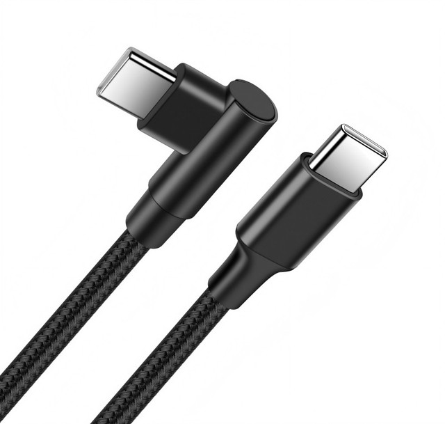 25cm 90 Degree Right Angle USB C Cable | Short Nylon Braided 60W Fast Charging for Power Bank Laptop Phone