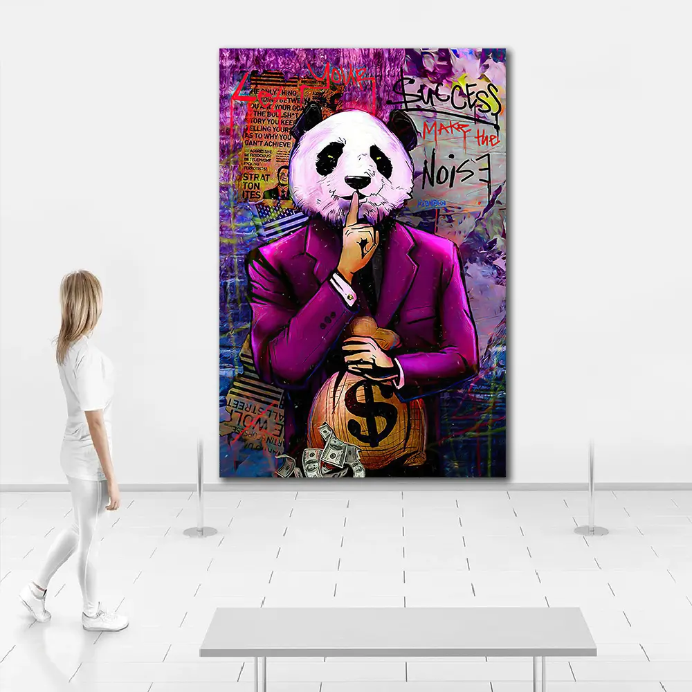 Print Pop Art Panda Geld Tas Art Met Custom Pop Grafische Grootformaat Muur Art Canvas Frameloze Schilderij Dier Poster prints