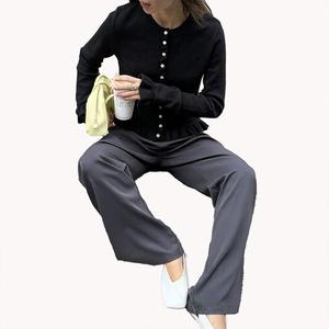 Autumn Winter <b>Long</b> Sleeve Ruffle Hem Knit <b>Cardigan</b> Single Breasted Casual Solid Color Sweater New Arrival Knitwear - Product Image 4