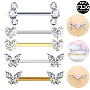 Anneau de téton papillon en titane 16 mm avec zircon serti à griffes, bijou de piercing pectoral pour femme, cadeau, ASTM F136 - Product Image 1