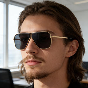 Lunettes de soleil carrées Jojo Hane, monture en métal, protection UV400, lunettes de conduite unisexes, verres bleus, pare-soleil de classe 2 - Product Image 2