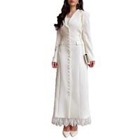 Robe longue blazer pour femme à revers cranté, boutonnage simple, ourlet en dentelle, robe de costume maxi élégante et formelle pour le bureau