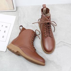 Botas de Cuero para Mujer con Cierre de Cremallera, Cómodas para Primavera, Otoño e Invierno, Diseño con Cordones, Suela Suave, Cuero Vacuno Negro Grueso - Product Image 1