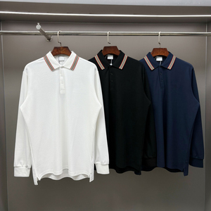 Polo de Manga Larga para Hombre con Cuello a Rayas Icónico Burberry, Camiseta Casual Clásica de Algodón Piqué, Multicolores - Product Image 1