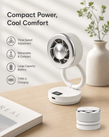 Mini ventilateur portable 2000mAh rechargeable, moteur sans balais 12000RPM, 3 vitesses, rétractable, ventilateur de bureau USB-C