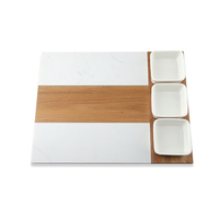 Ensemble de planches de service rectangulaires minimalistes en marbre et acacia écologiques 2025 avec bols en céramique et plateau de découpe pour la présentation des aliments en hôtellerie