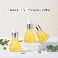 Flacon compte-gouttes en verre cylindrique transparent 30 ml avec bouchon à vis, col en PP, estampage doré, pour huiles essentielles, sérums, crèmes visage et diffuseurs
