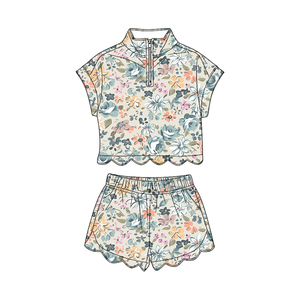 Conjuntos de Ropa para Niñas, Camisa con Cierre y Estampado Floral Informal a la Moda, Pantalones Cortos con Borde Festoneado, Transpirables, para Hermanas - Product Image 6