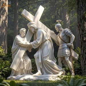 Chrétien Catholique Célèbre Grande Pierre Sculpter Jésus 14 Stations Cinquième Station Marbre Blanc <span class=keywords><strong>Simon</strong></span> Aide Jésus Porter Croix Sculpture - Product Image 1