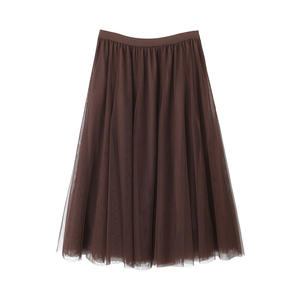 รันฉี พลัสไซส์ กระโปรงผู้หญิงเอวสูงสีน้ำตาลกาแฟ กระโปรงผ้าทูลล์เอวยางยืด ผ้าตาข่ายสีพื้นพลิ้วไหว กระโปรงเดรสฤดูหนาว รุ่น N8264 - Product Image 1