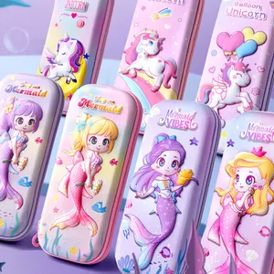 Caja de lápices de sirena 3D de dibujos animados promocionales de Yahou, estuche de lápices impermeable Kawaii EVA duradero para útiles escolares para niñas