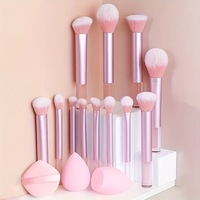 Nouvel ensemble de 12 pinceaux de maquillage personnalisables avec logo, en fibres synthétiques colorées et manche en plastique, pour fard à paupières, blush, poudre libre et fond de teint