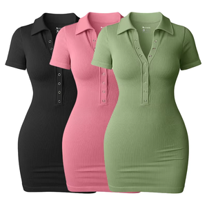 Mini vestido Sexy de manga corta con abertura, vestidos elegantes a la moda con cuello en V acanalados para mujer, vestidos bonitos de verano de Color sólido 2025 - Product Image 5