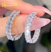 Perhiasan modis penjualan laris anting-anting Hoop berlian tumbuh Lab potongan zamrud emas padat 10k wanita