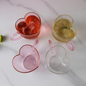 Cốc thủy tinh dễ thương cho bé gái Ngày Valentine Bộ cốc cà phê hình trái tim một lớp màu hồng và rõ ràng - Product Image 3