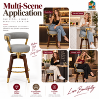 Tabourets de bar pivotants modernes, revêtement en cuir PU gris, base dorée, pieds en bois, pour restaurant, café, bar commercial