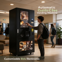 Distributeur automatique de café fraîchement moulu commercial compatible SDK avec système de paiement multi-pays et machine à glaçons pour les lieux commerciaux