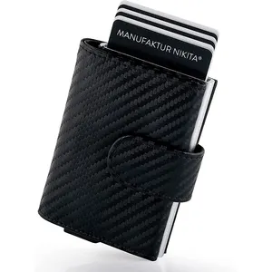 Newest Designer RFID Blocking Front Pocket Wallet Slim Minimalist Carbon Fiber Card Holder with Zipper Coins Pocket