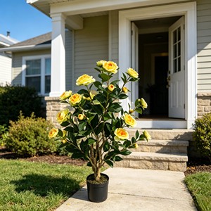 Élégante et délicate fleur de camélia jaune avec des pétales volumineux superposés pour la décoration de banquets, les vitrines, les chambres et les jardins. - Product Image 6