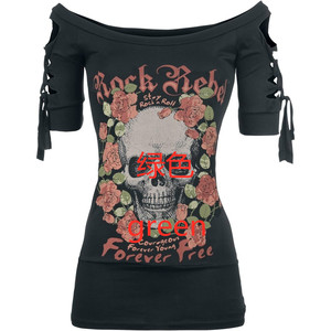 T-shirt da donna Halloween con stampa teschio a maniche corte - Product Image 4