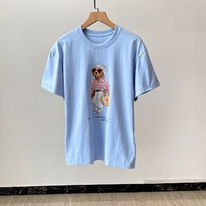 T-shirts à <span class=keywords><strong>manches</strong></span> <span class=keywords><strong>courtes</strong></span> pour femmes, nouveau style d'été, tissu en coton pur avec imprimé ours et broderie rayée - Product Image 2