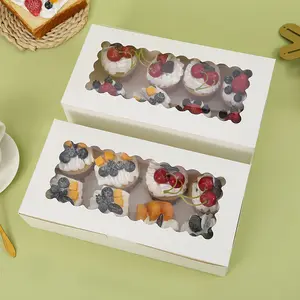 IMEE 31x16x7.5 백색 Kraft 종이 8 컵케이크 케이크 과자 빵집 생과자 명확한 창을 가진 굽기 식품 포장 상자