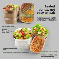 Boîte à lunch en papier kraft avec logo personnalisé de la marque VEIKUN, couvercle, bol à salade jetable, anti-fuite, biodégradable, pour les petites entreprises, à emporter