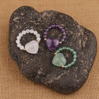 Bague d'amour semi-précieuse en pierres naturelles, pierres de guérison, perle de cristal en forme de cœur, bague extensible pour cadeau de bijoux