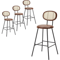 Ensemble de 4 tabourets de bar robustes et résistants, dossier en rotin, style industriel moderne, chaises de comptoir avec sièges en similicuir