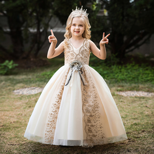 FSMKTZ abito da ballo in raso <span class=keywords><strong>rosa</strong></span> di lusso con motivo floreale abito da sposa per bambine e bambine abito formale da festa nuovo arrivo LP-255 - Product Image 3