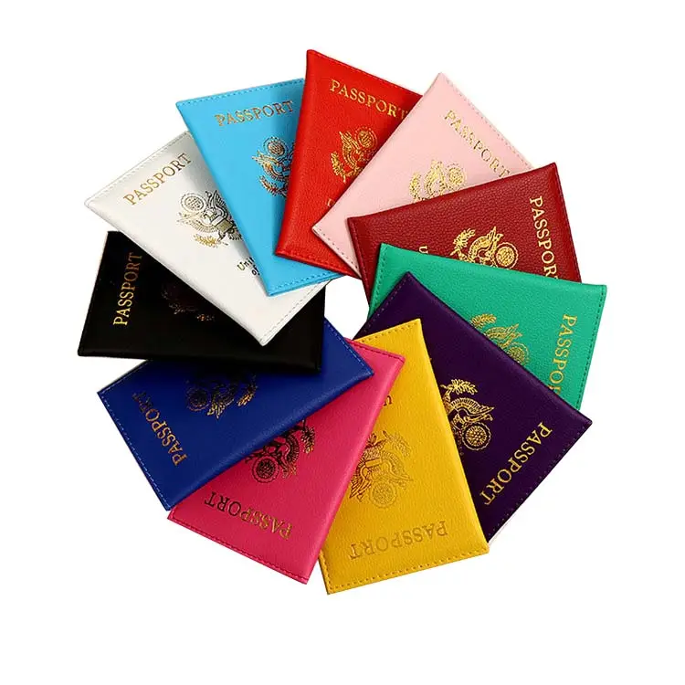 Wholesale United States von America Passport Holder Cover 11 Colors Litchi Stria Leather PU Passport Cover Customized Case