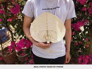 Guansen Viet Nam Bamboo Craft Weave <b>Hand</b> <b>Fan</b> Heart Handwoven Personalized Palm <b>Hand</b> <b>Fans</b> Rattan Raffia <b>Fan</b> - Product Image 4