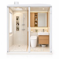 Unit Kamar Mandi Prefab Modern, Kamar Mandi Tertutup dengan Kaca Temper, Rangka Aluminium Alloy, Alas Keramik, Pemisah Area Kering dan Basah