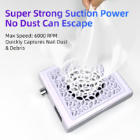 Extracteur de poussière d'ongles sans fil portable, compact, silencieux, 6000 tr/min, avec contrôle d'aspiration réglable, gain de place