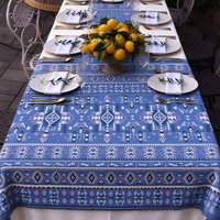 Nappe Jacquard à Motifs Ethniques Tribaux Bohèmes en Gros, Housse de Table en Tissu Tissé Bleu pour Mariages et Décoration d'Événements Extérieurs