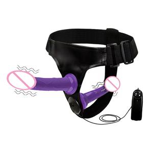 Лидер продаж, регулируемый ремень без бретелек, <span class=keywords><strong>2</strong></span> реалистичных фаллоимитатора, вибрация, стимуляция точки G, секс-игрушки для взрослых, для лесбийского секса - Product Image 4