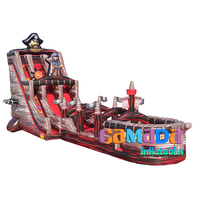 Castillo Inflable con Tobogán de Barco Pirata de PVC, Combo de Juegos Inflables para Exteriores Unisex con Tobogán Grande